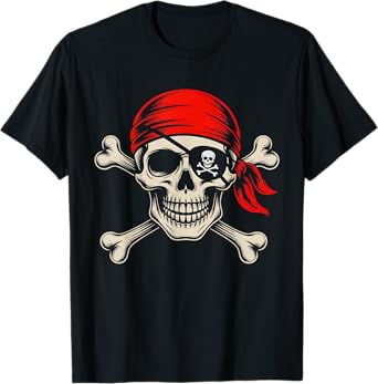 Vintage Pirate Halloween Skull Bandana Men Boys Teens Kids T-Shirt