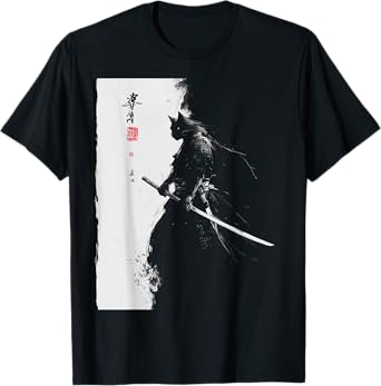 Vintage Samurai Cat Graphic Art Japanese Ukiyo-e T-Shirt