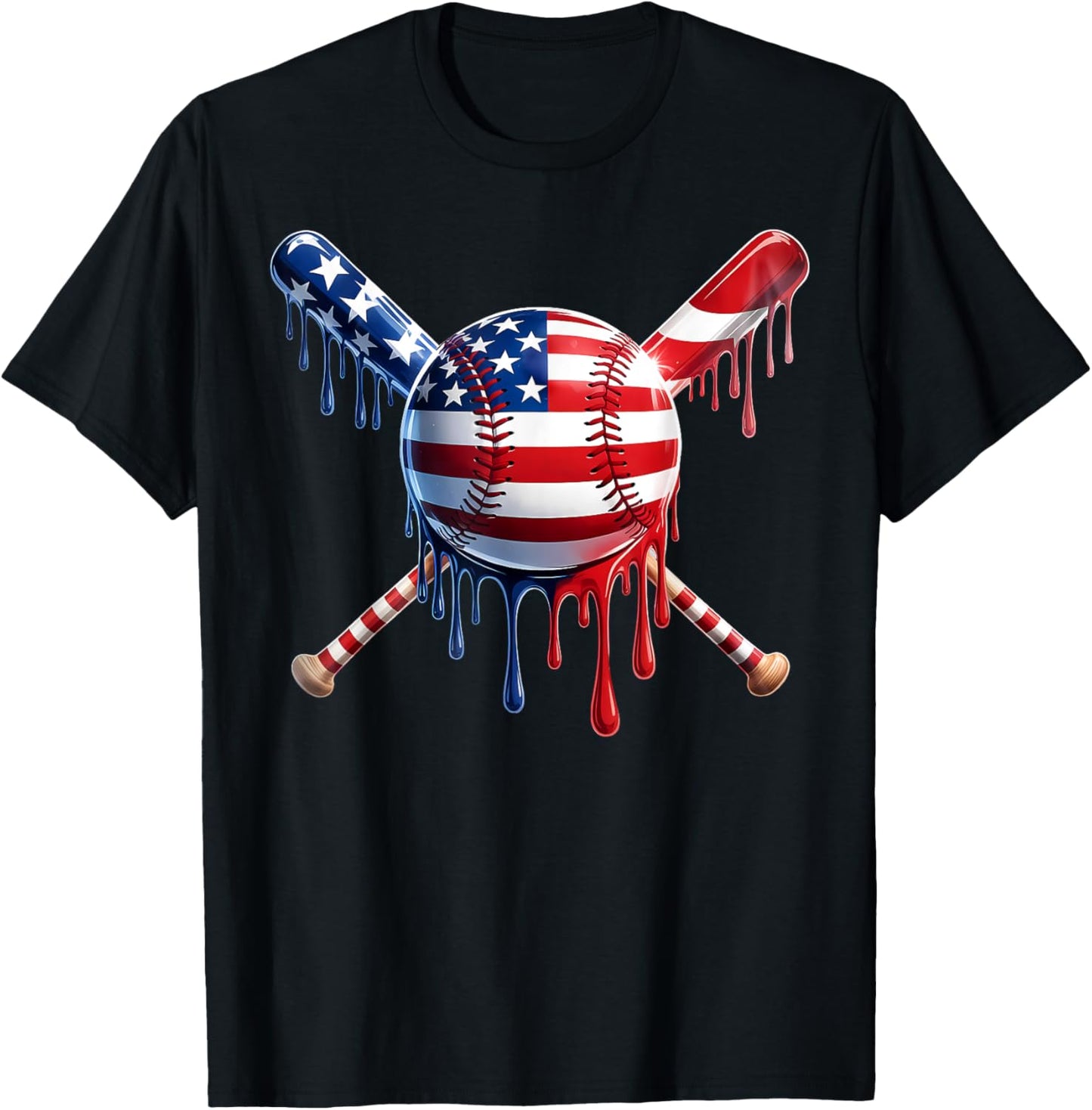 Baseball Drip Boys Ice Cream Patriotic American Flag T-shirt