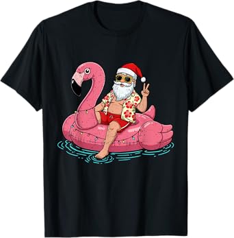 Christmas in July Shirt Santa Flamingo Float Summer Xmas T-Shirt