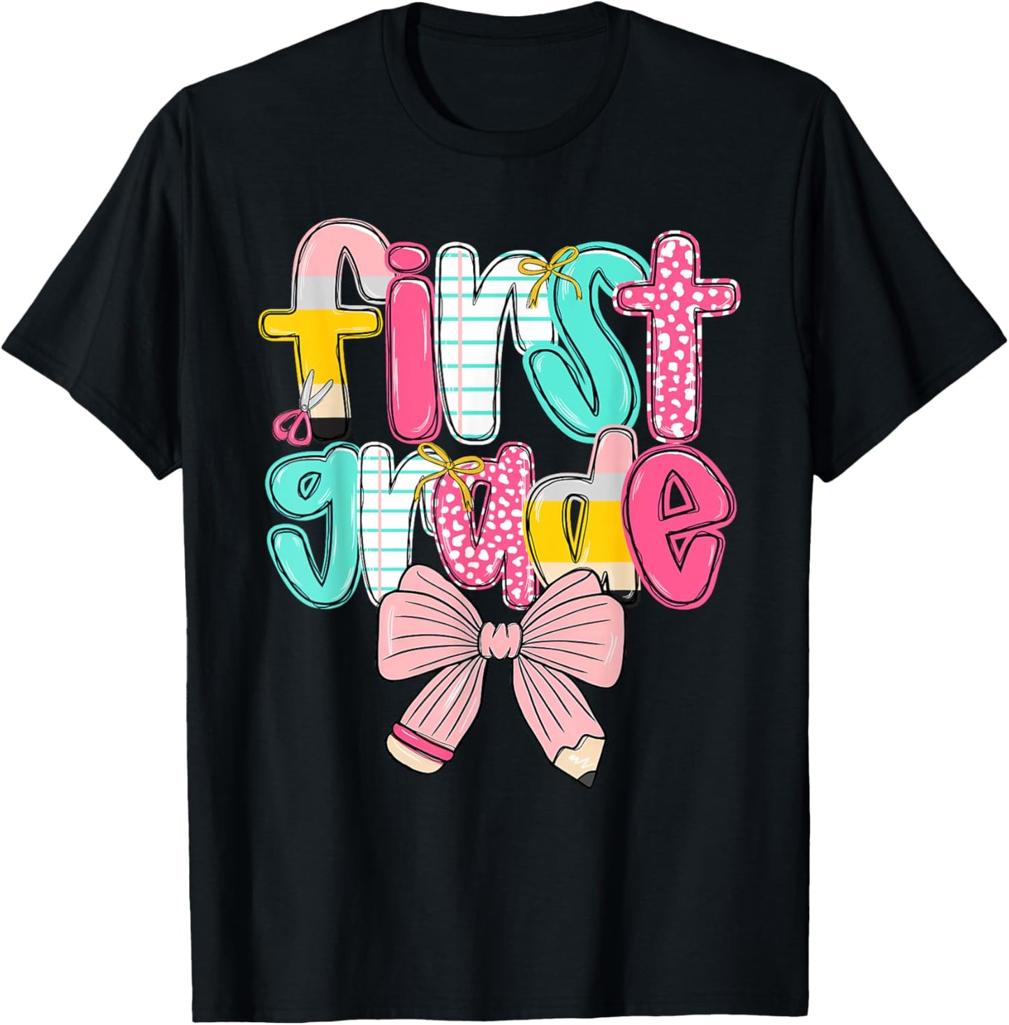 First Grade Coquette Bow Back To School First Day Classroom Tee by TeeBrew