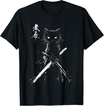 Samurai Cat Ukiyo-e Art Vintage Japanese Warrior Aesthetic T-Shirt