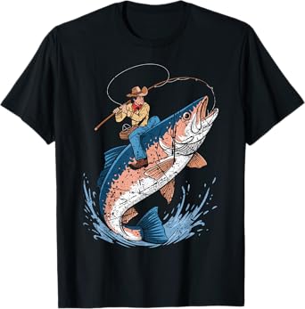 Fishing Cowboy Riding Giant Trout Humor Design Idea T-Shirt