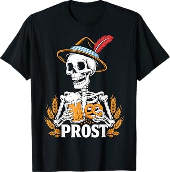 Skeleton Prost Bavarian Halloween Munich German Oktoberfest T-Shirt