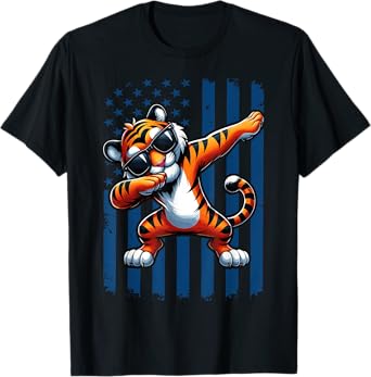 Graphic Tiger Retro American Flag Tiger Dabbing Tigers Lover T-Shirt