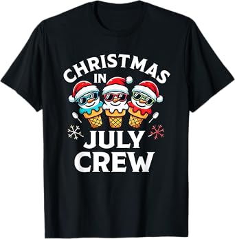 Christmas In July Crew Ice Cream Snowman Santa Hat Summer T-Shirt