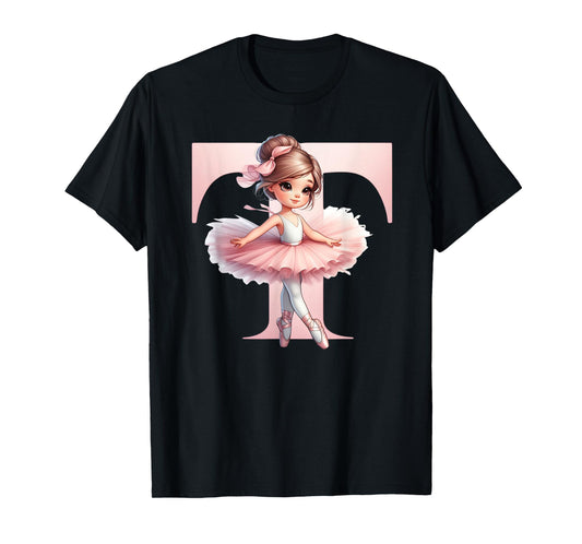 Ballerina Girl Dancing Name First Letter T Girly Tutu Ballet T-Shirt