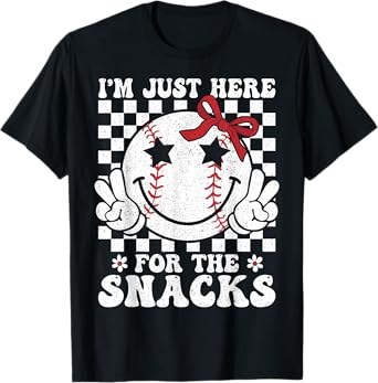 Retro Baseball Sister I'm Just Here for the Snacks Girls Mom T-Shirt