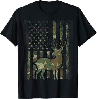 Camo American Flag Buck Hunting Gift for Deer Hunter T-Shirt