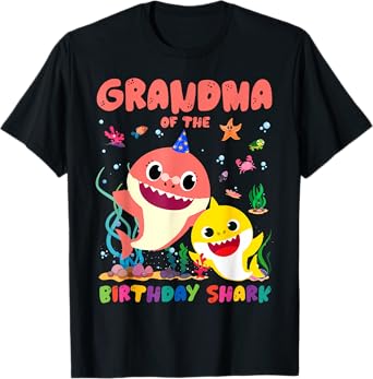 Funny Birthday Boy Girl Grandma Of The Birthday Family Shark T-Shirt