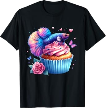 Kids Betta Fish Cupcake Theme Birthday Party Aquarium Fish T-Shirt
