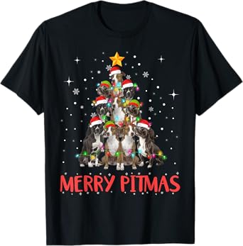Merry Pitmas Pitbull Dog Ugly Christmas Sweater Tree Dogs T-Shirt