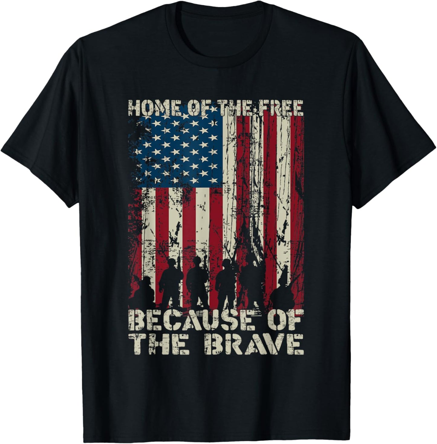 Home Of The Free Because Of The Brave Distress American Flag T-Shirt