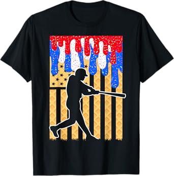 Baseball Drip Bat Boys Ice Cream American Flag 4th Of July T-Shirt