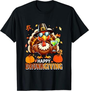 Thanksgiving Drunker Turkey Sunglasses Drinking Cocktail T-Shirt