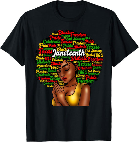 Juneteenth Melanin Black Women Natural Hair Afro Word Art T-Shirt