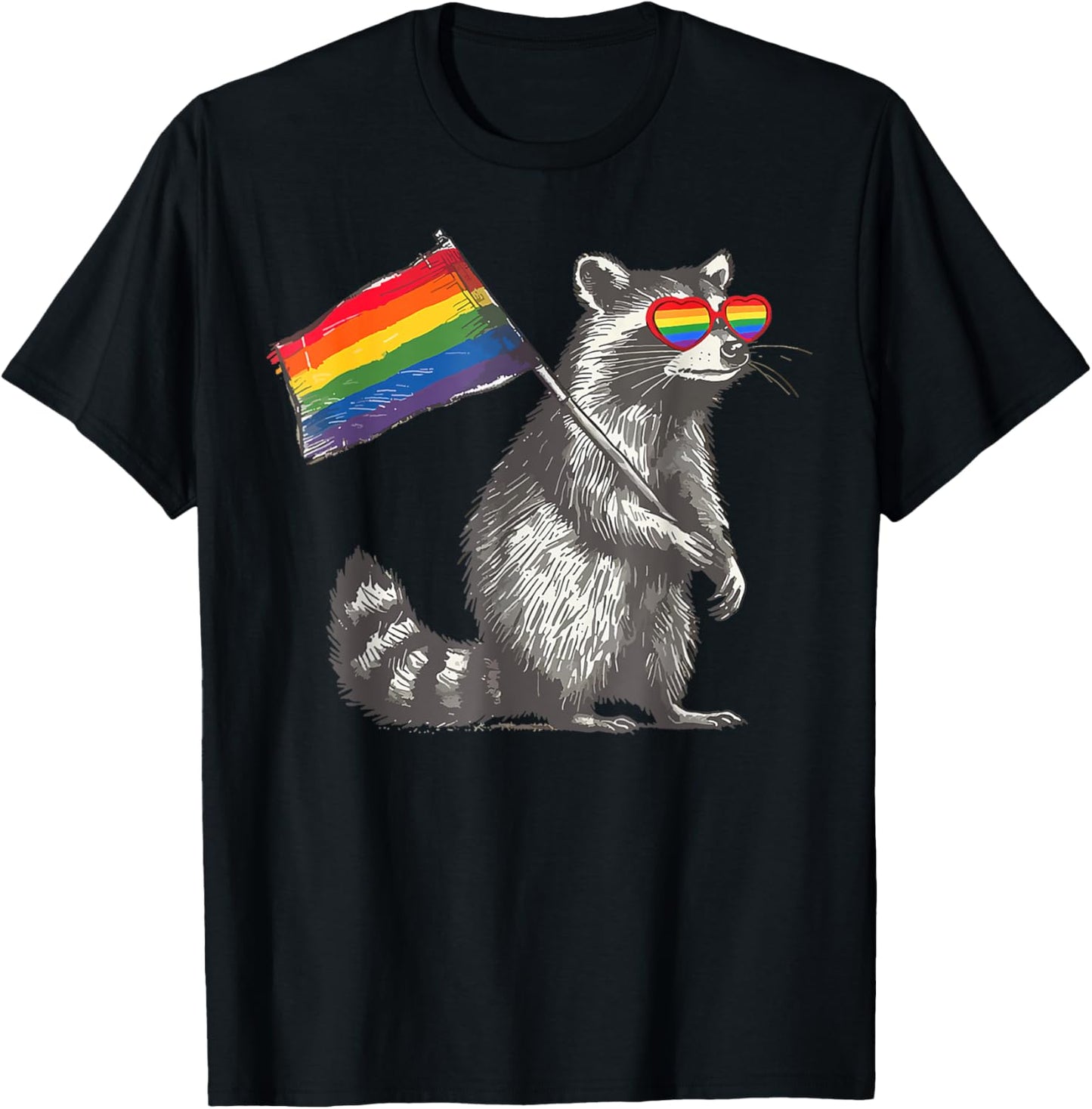 Raccoon LGBT Sunglasses Rainbow Flag Gay Pride Month T-Shirt