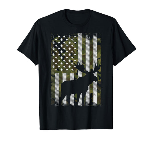 Moose USA Flag Alaska Wildlife T-Shirt