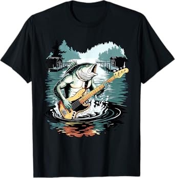 Weird Bass Fish Playing Bass Guitar Funny Cursed Meme T-Shirt