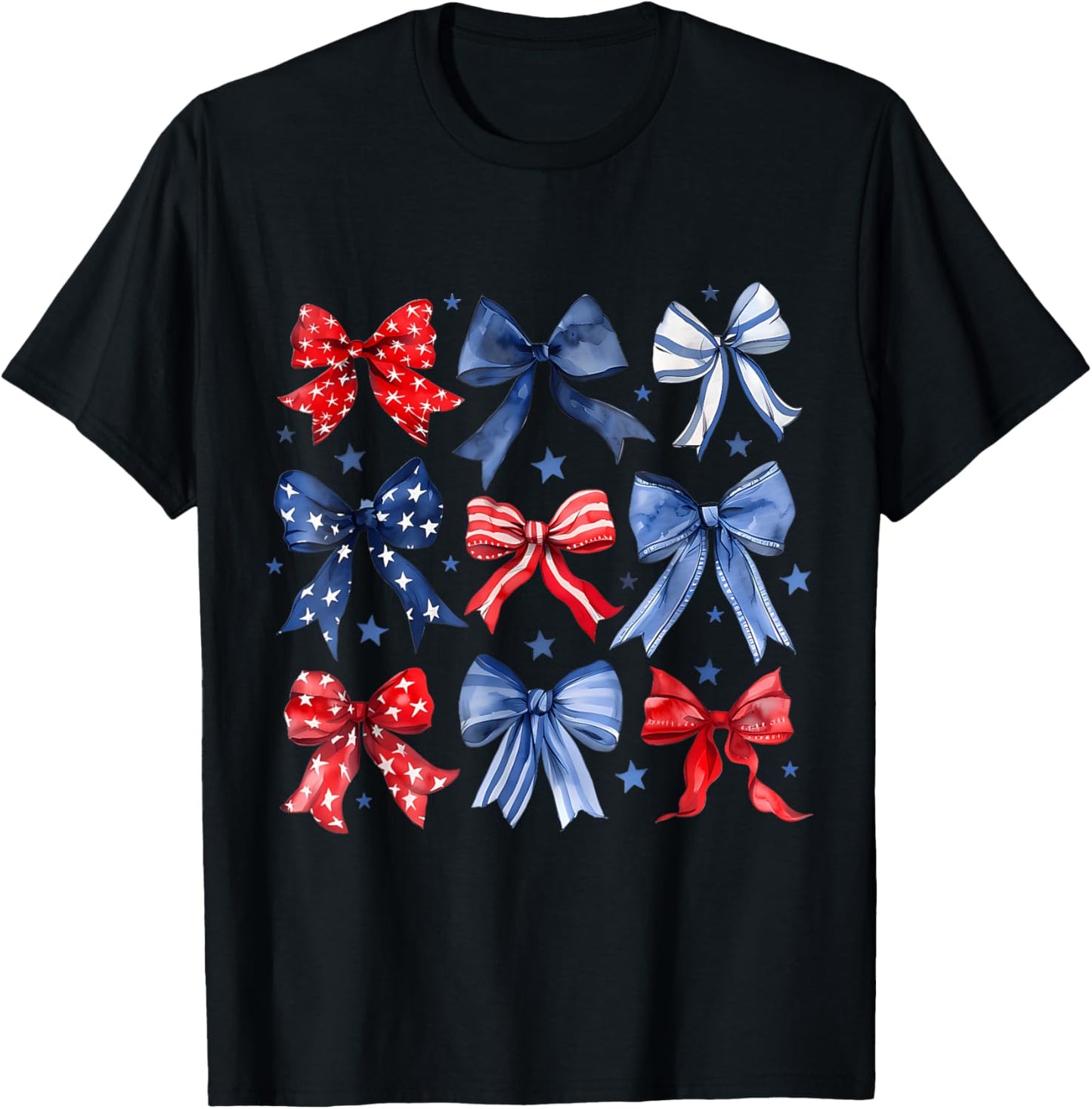 Happy 4th Of July Patriotic Girl Boho Coquette Bows T-Shirt