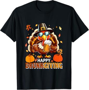 Happy Thanksgiving Drunker Turkey Sunglasses Drinking Beer T-Shirt