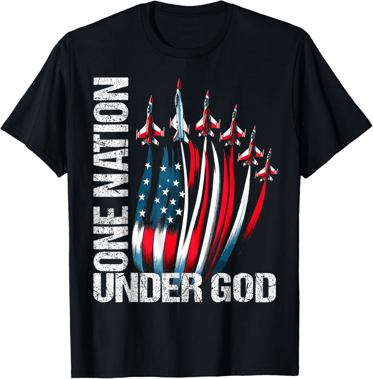 One Nation Under God 4th July American Flag Fighter Jets Boy T-shirt
