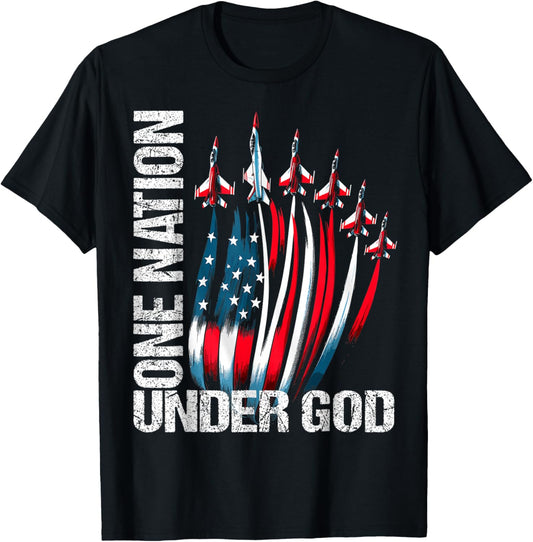 One Nation Under God 4th July American Flag Fighter Jets Boy T-shirt