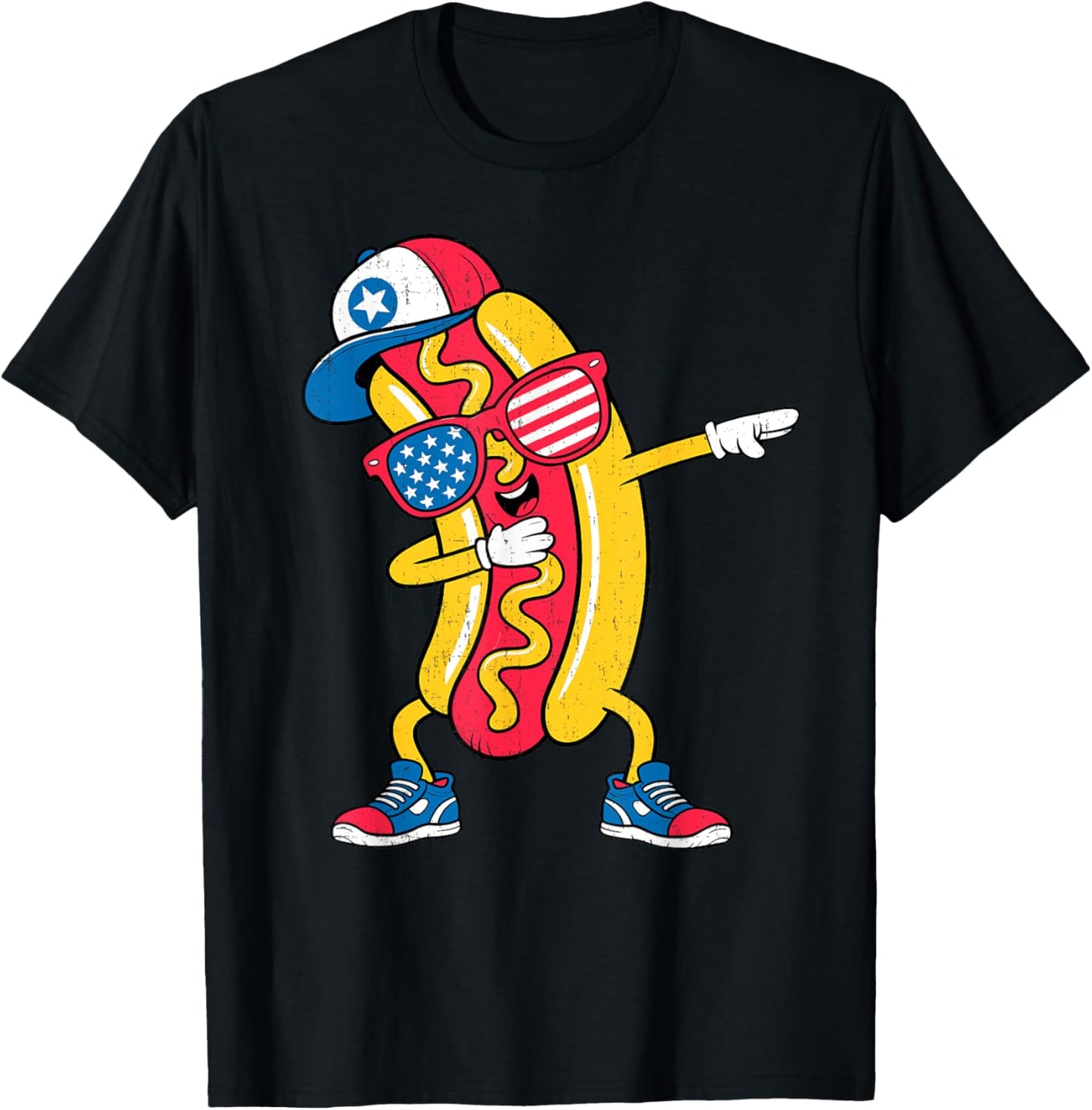 Patriotic Dabbing Hotdog Sunglasses 4th Of July Men Women T-shirt