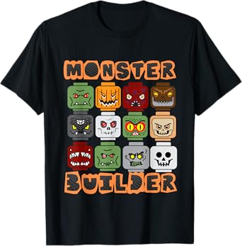 Halloween Building Bricks Monster Builder Brick Head Funny T-Shirt