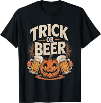 Trick or Beer Pumpkin Funny Halloween Beer Lover T-Shirt