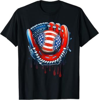 Baseball Drip Ice Cream Sprinkles 4th of July Baseball Glove T-Shirt