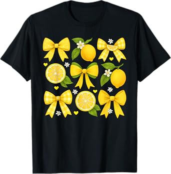Cute Lemon Tropical Fruits Coquette Bows Summer Girl Women T-Shirt