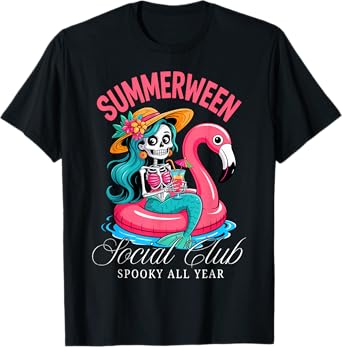 Summerween Social Club Spooky All Year Skeleton Mermaid T-Shirt