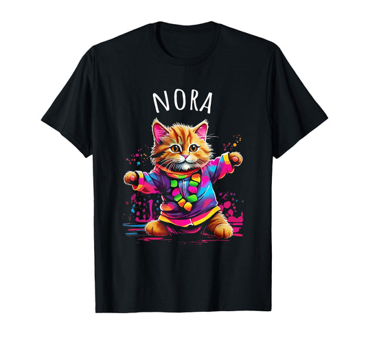 Nora Colorful Dancing Cat Design for Girls Name Nora T-Shirt
