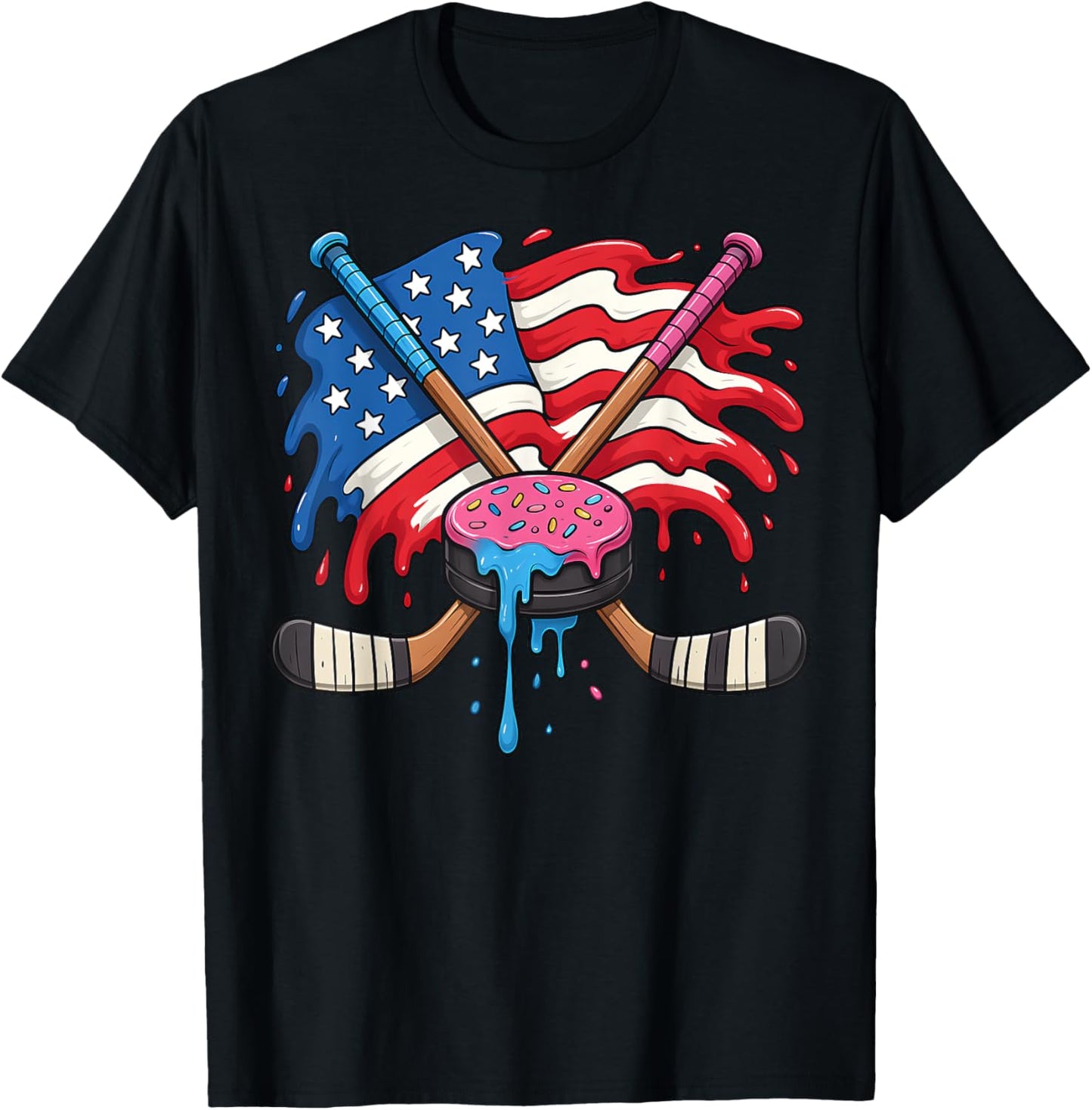 Patriotic Ice Hockey 4th Of July Usa Drip Kids Men Women T-shirt