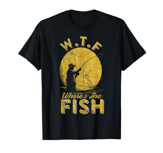 Vintage W.T.F Wheres The Fish, Fisherman, Fishing Lover T-Shirt