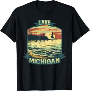 Lake Michigan USA Unsalted Shark Free Vintage Outdoors Retro T-Shirt