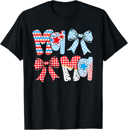 Mama 4th Of July American Patriotic Mom Grandma Coquette Bow T-Shirt
