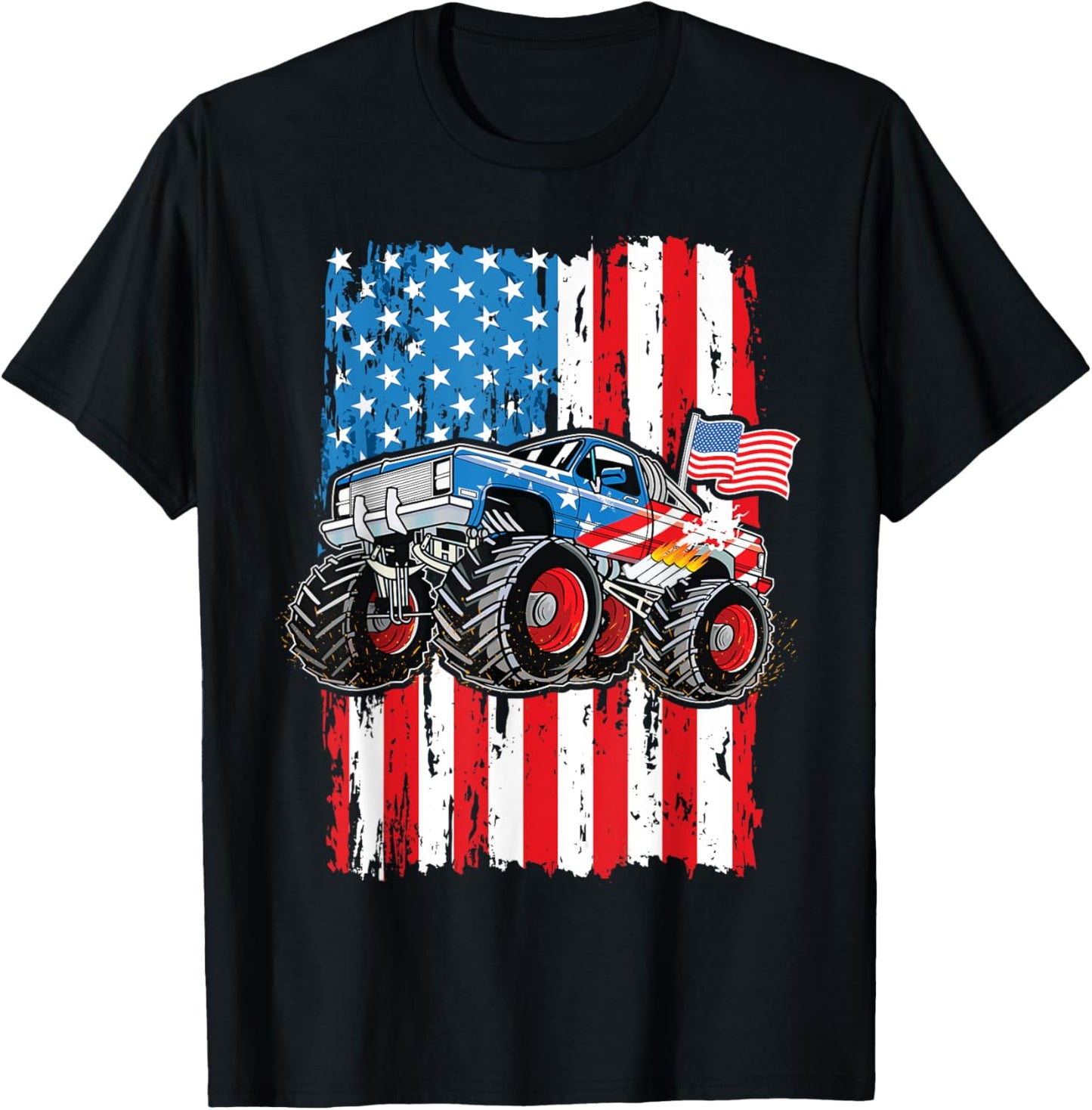 Monster Truck USA Flag Patriotic Boys Men 4th of July T-Shirt