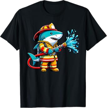 Shark Fireman on Firefighter Shark Kids Boys T-Shirt