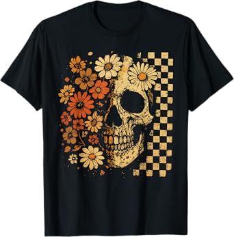 Floral Skull Grunge Retro Aesthetic Design T-Shirt