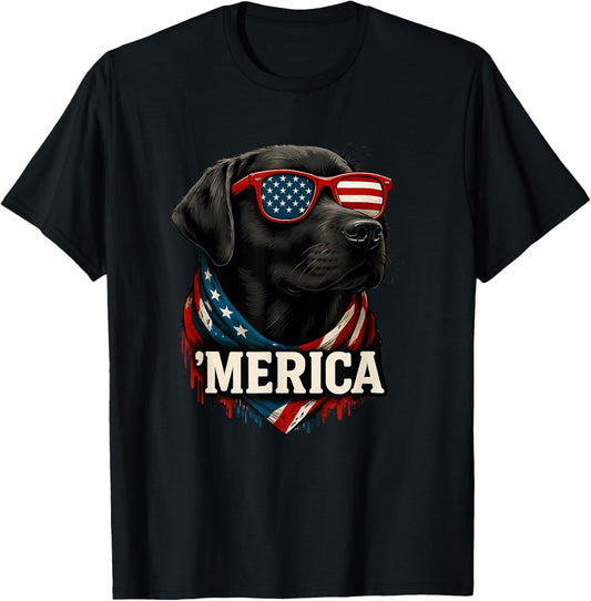 Golden Retriever Merica 4th Of July American Flag T-shirt