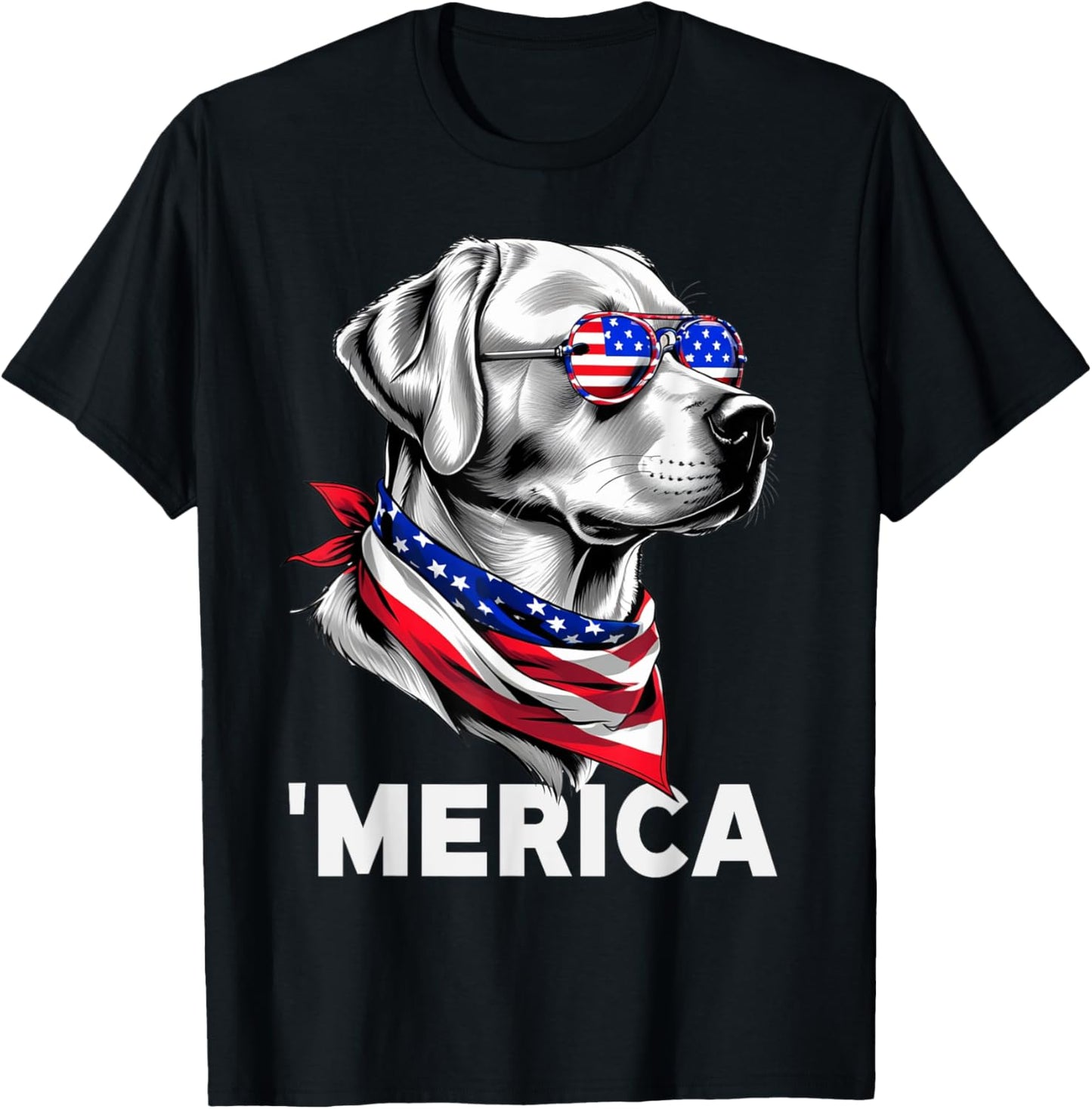 Labrador Retriever Dog Merica Patriotic 4th Of July USA Flag T-Shirt