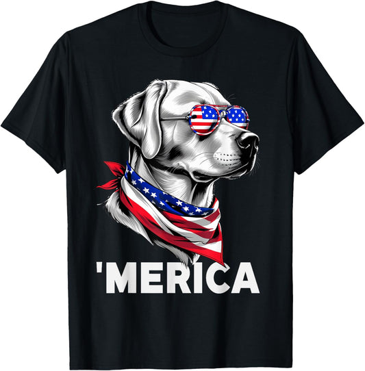 Labrador Retriever Dog Merica Patriotic 4th Of July USA Flag T-Shirt