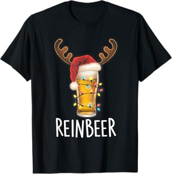 Winedeer Reinbeer Santa Hat Reindeer Couple Xmas Matching T-Shirt