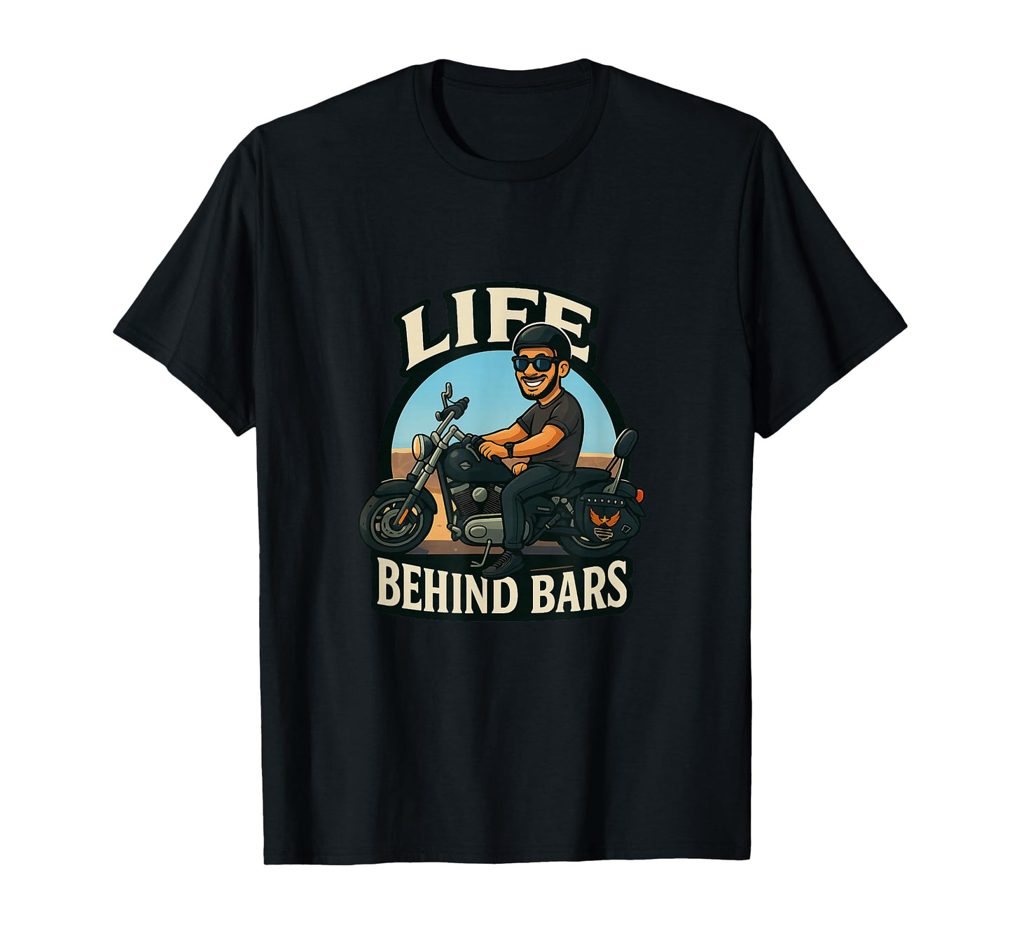 Life Behind Bars Funny Motorcycle Rider Biker Cartoon T-Shirt
