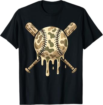 Baseball Drip Camo Baseball Bats Boys Sports Cool Game Day T-Shirt