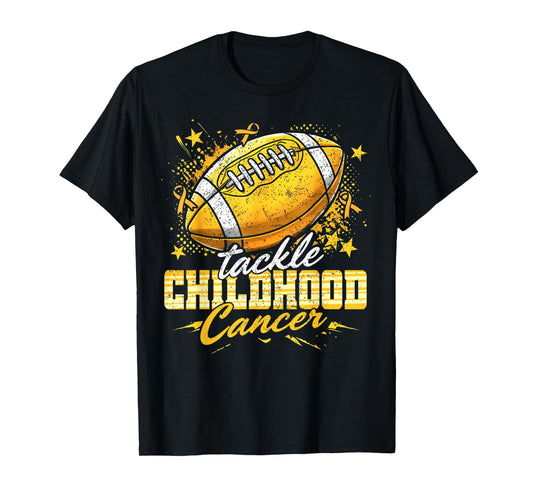 Football Gold Ribbon Tackle Childhood Cancer Awareness Kids T-Shirt