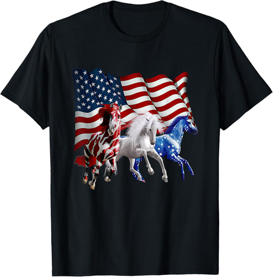 Patriotic US Flag 4th Of July Horse Lovers T-Shirt