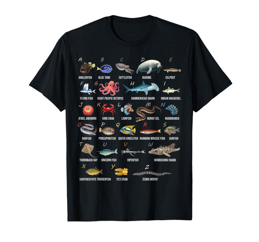 A-Z Ocean Life Alphabet Marine Creatures Exploration T-Shirt
